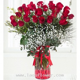 A Vase of 33 Red Roses